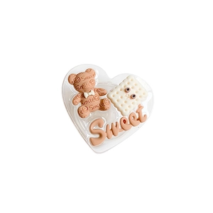 Support de téléphone cœur transparent avec breloques d'ours et de biscuit mignon