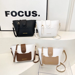 Moda Donna Borsa A Secchiello Pelle PU Tracolla Regolabile Color Block Retro Spalla Tracolla Quotidiano