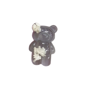 Minimalist transparent bear phone grip with purple resin and white cloud design