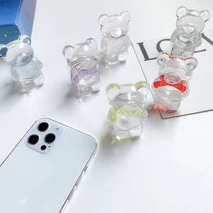 Support de téléphone ours en résine transparente avec nœuds papillon colorés pour bureau