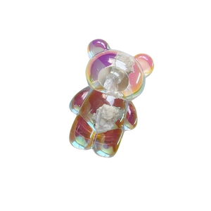 Iridescent bear phone grip stand with holographic gradient finish and cute 3D design