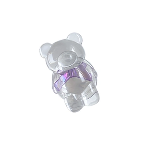 Support de téléphone ours transparent avec nœud holographique violet sur fond blanc