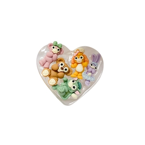 Cartoon animal characters inside heart-shaped transparent phone grip stand