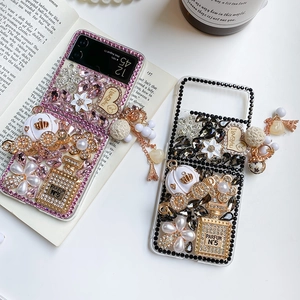 Luxury rhinestone case for Samsung Z Flip with 3D perfume bottle and pearl charms