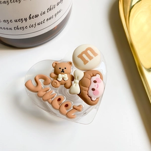 Cute heart shaped phone grip featuring teddy bear, Sweet text and m letter charm