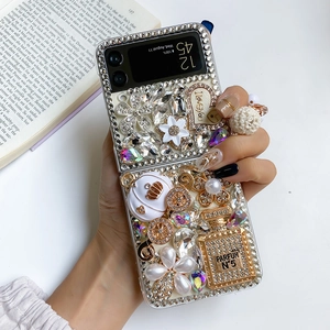 Detail of luxury rhinestone phone case with perfume bottle design for Samsung Z Flip