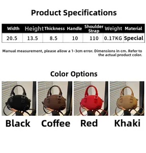 Detailed size specifications for minimalist bowling shoulder bag in four color options