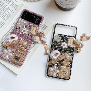 Luxury rhinestone phone case for Samsung Z Flip series with 3D floral perfume bottle design
