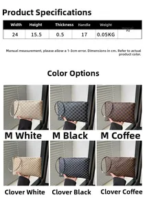 Detailed size specifications for minimalist envelope clutch bags in 24x15.5cm dimensions
