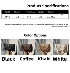 Detailed size chart and specifications for the vintage PU leather crossbody bag for women