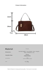 Brown quilted crossbody bag dimensions and detailed technical specifications chart