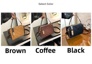Three color options of vintage diamond pattern square bags in brown, coffee, and black tones