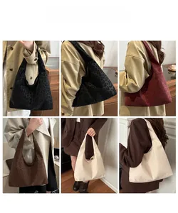 Multiple views of large leopard print tote bags in black, burgundy, coffee, and beige