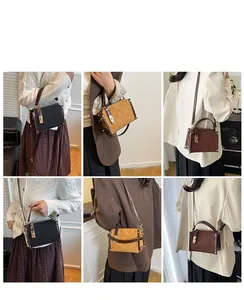 Detail showing retro suede crossbody bags with quilted pattern and metal clasp closure