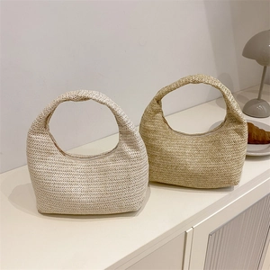 Women Straw Woven Shoulder Bag Minimalist Hobo Handbag Summer Beach Holiday Casual Versatile Handcrafted