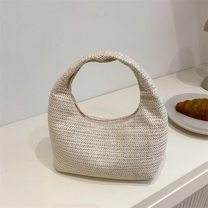 Minimalist woven straw handbag in cream white for women stylish autumn casual style