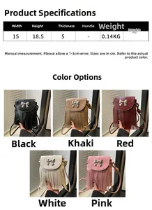 Detailed size specifications and color options for the stylish PU leather crossbody bag