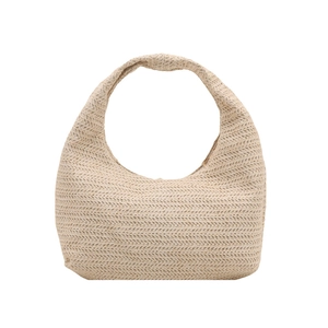 Chic woven beige hobo shoulder bag with herringbone texture for summer beach vacation
