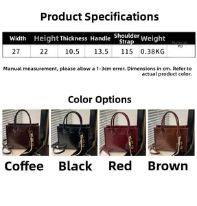 Tableau des tailles et dimensions du grand sac cabas en simili cuir en quatre couleurs