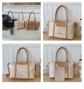 Large tote bag detail showing three colors and iPad mini size comparison