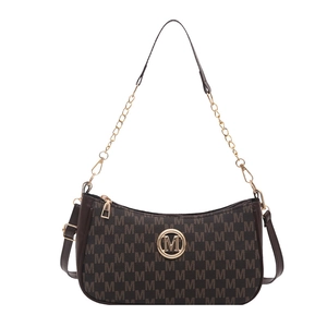 Borsa a tracolla classica monogramma marrone scuro con logo M dorato e cinturino a catena