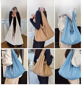 Collage of large capacity tote bag in beige brown and blue for versatile daily styling