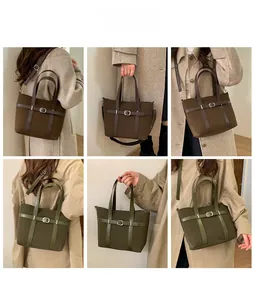 Detailed views of vintage jacquard tote bag in dark brown and green with adjustable strap