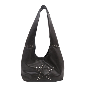 Vintage black hobo shoulder bag with star rivet patterns and punk Y2K style design