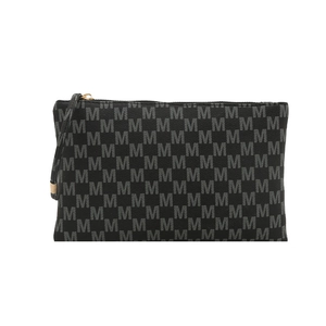 Borsa a bustina in pelle PU nera con stampa monogramma M e dettaglio zip dorata