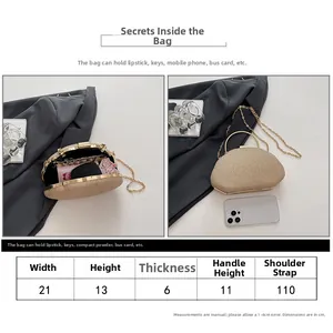 Size guide for champagne gold evening clutch showing dimensions and interior capacity