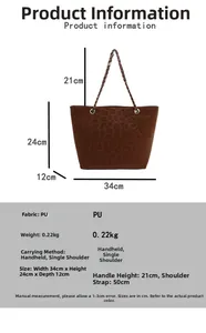 Detailed size chart for the leopard print tote bag with handle and chain strap dimensions
