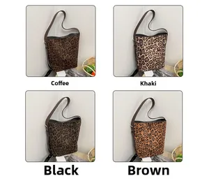 Detailed comparison of leopard print tote bags in coffee, khaki, black and brown shades