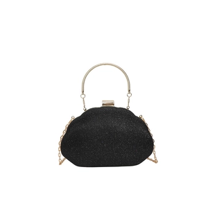 Sparkly black cloud-shaped evening clutch bag with gold handle and chain strap for women