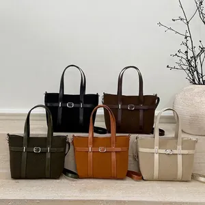 Sac Fourre-tout Vintage Pour Femmes Cuir PU Texture Tricotée Boucle De Ceinture Grande Capacité Sac Bandoulière Mode