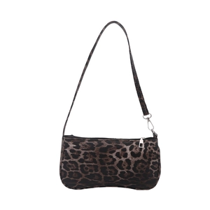 Fashionable leopard print underarm shoulder bag with vintage pattern and silver zipper