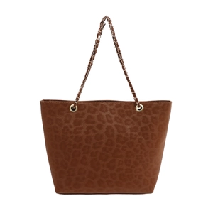 Grand sac fourre-tout à imprimé léopard marron avec bandoulière chaîne dorée élégante