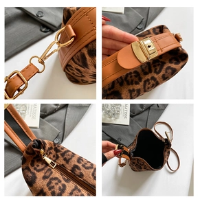 Détails du sac bandoulière léopard avec ferrures dorées et fermeture zippée