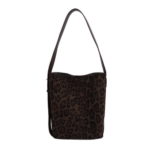 Large leopard print tote bag in premium suede with leather shoulder strap