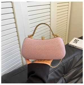Pink sequin evening clutch bag with gold handle and chain for elegant formal events