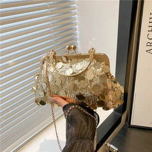 Sac de Soirée à Paillettes pour Femme Sac à Bandoulière Vintage Fermoir à Baiser Avec Poignée en Alliage et Chaîne pour Mariage Fête