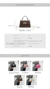 Detailed size chart and multi-color selection for mini croc pattern square handbag
