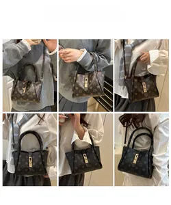 Detail shots of a vintage star pattern tote bag in dark brown and black finishes
