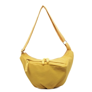 Minimalist bright yellow nylon crescent crossbody bag with adjustable strap for women