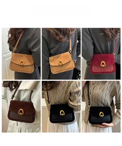 Detailed grid view of stylish crossbody bags in five retro colors with metal buckle