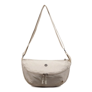 Borsa a tracolla beige a mezzaluna in nylon con cinturino regolabile e doppia cerniera