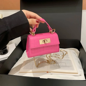 Magenta stone pattern mini bag with gold twist lock and chain strap in luxury gift box