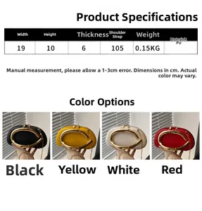 Detailed size chart and specifications for the cross-body chain evening clutch bag