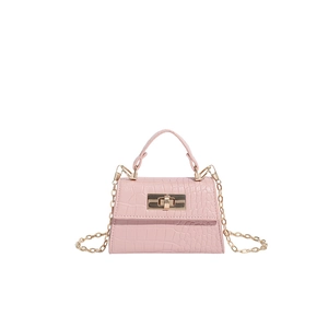 Pink crocodile pattern mini handbag with gold twist lock and fine chain strap for women