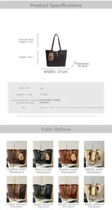 Detailed size specifications and color comparison of retro woven tote bag in PU leather