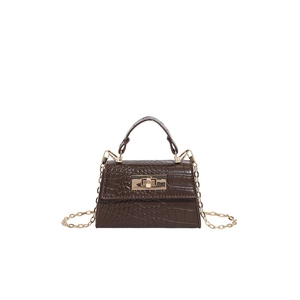 Mini brown crocodile pattern leather handbag with gold hardware and chain strap